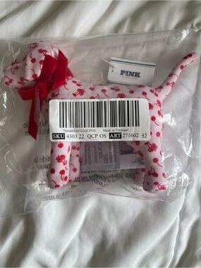 PINK Victoria's Secret Pink Plush Dog with Red Cherry Print NWT